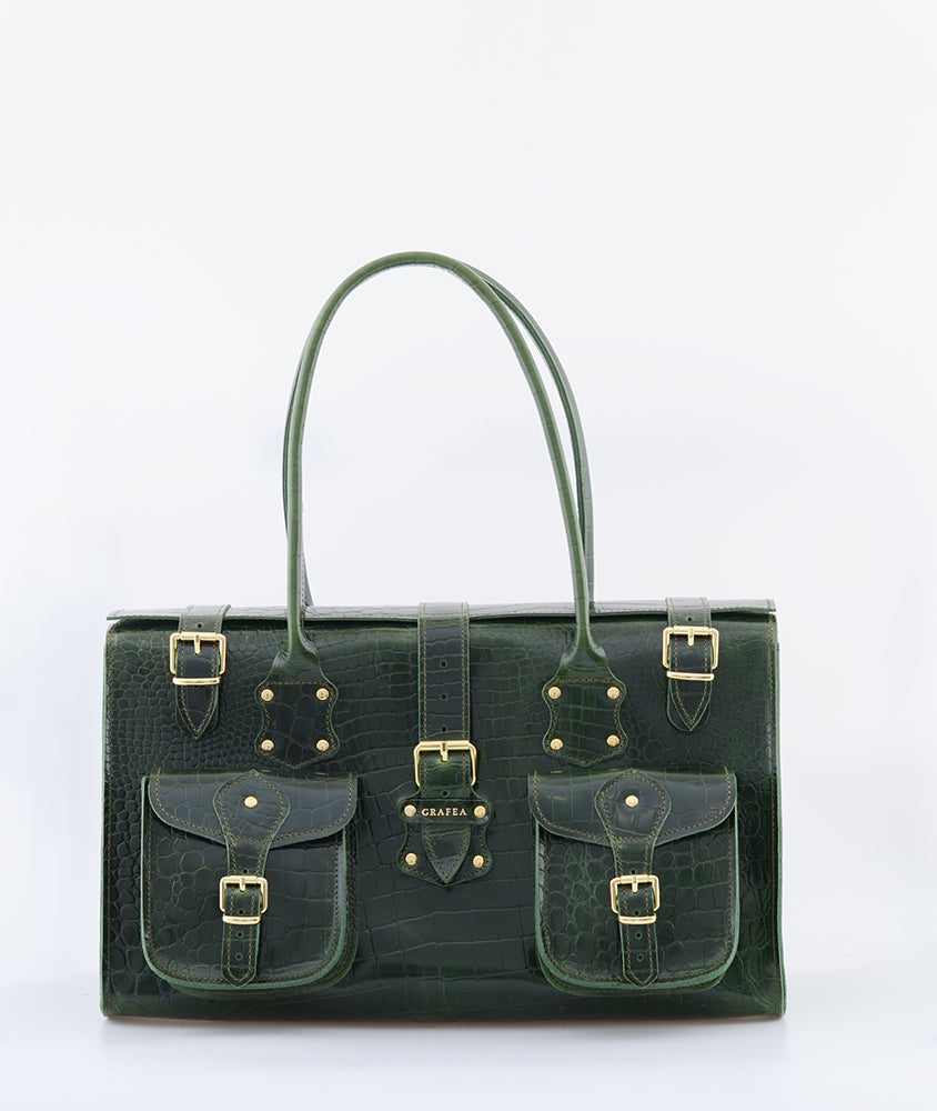 LUNA XL CROC GREEN-leather shoulder bag – GRAFEA