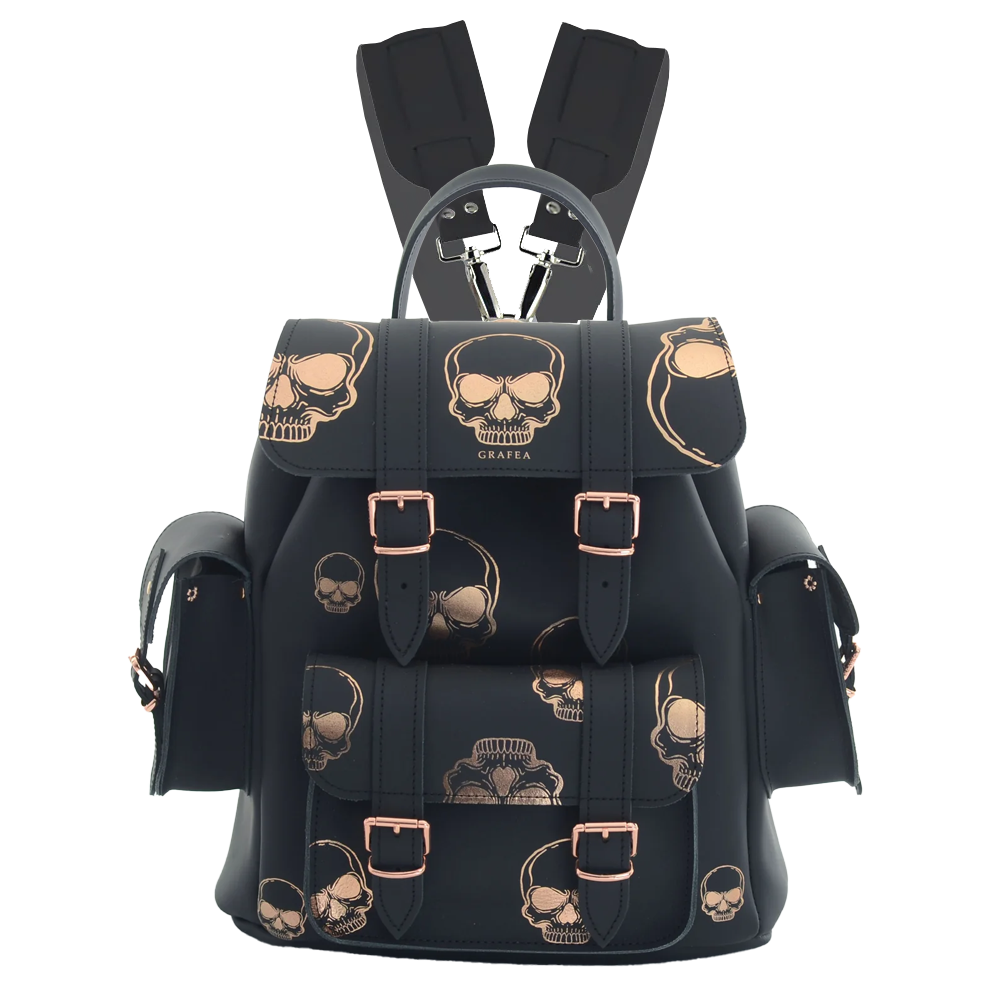 HARI II ROSE GOLD SKULLS - Leather Backpack – GRAFEA