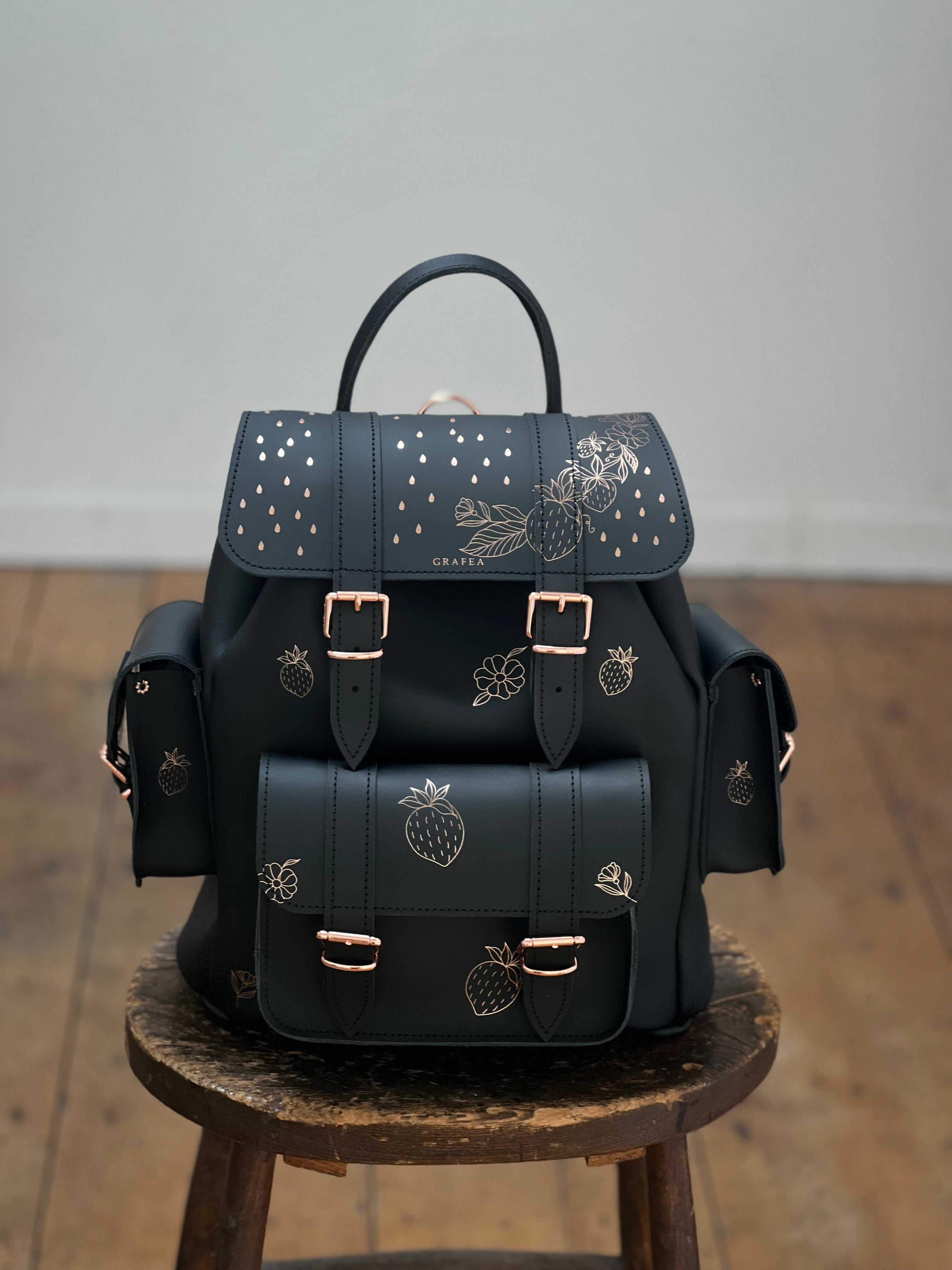 grafea mini backpack sale HARI II STRAWBERRIES- Leather Backpack – GRAFEA