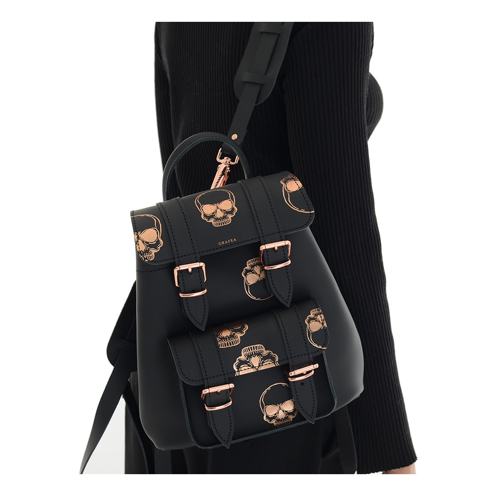 BABY II ROSE GOLD SKULLS- Small Leather Backpack – GRAFEA