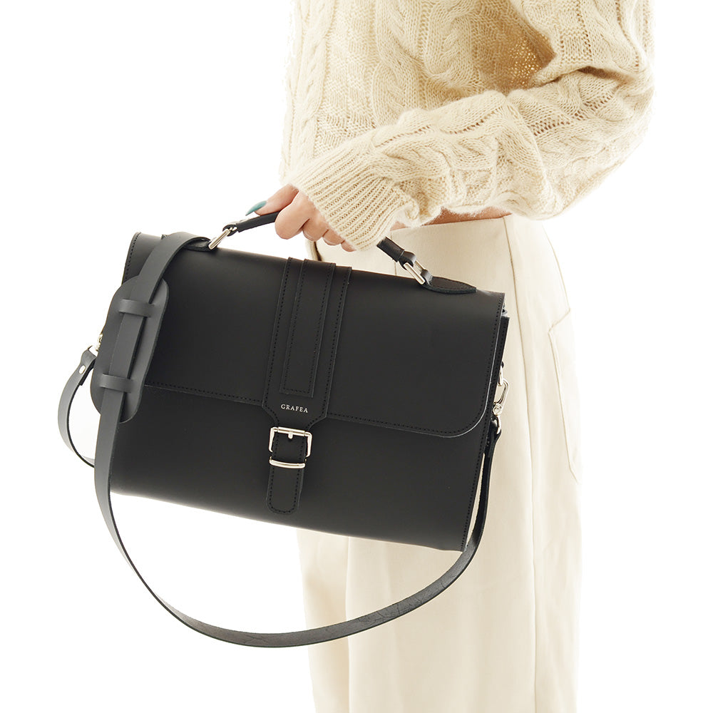 EDEN BLACK - Vintage Leather Satchel - University Bag – GRAFEA