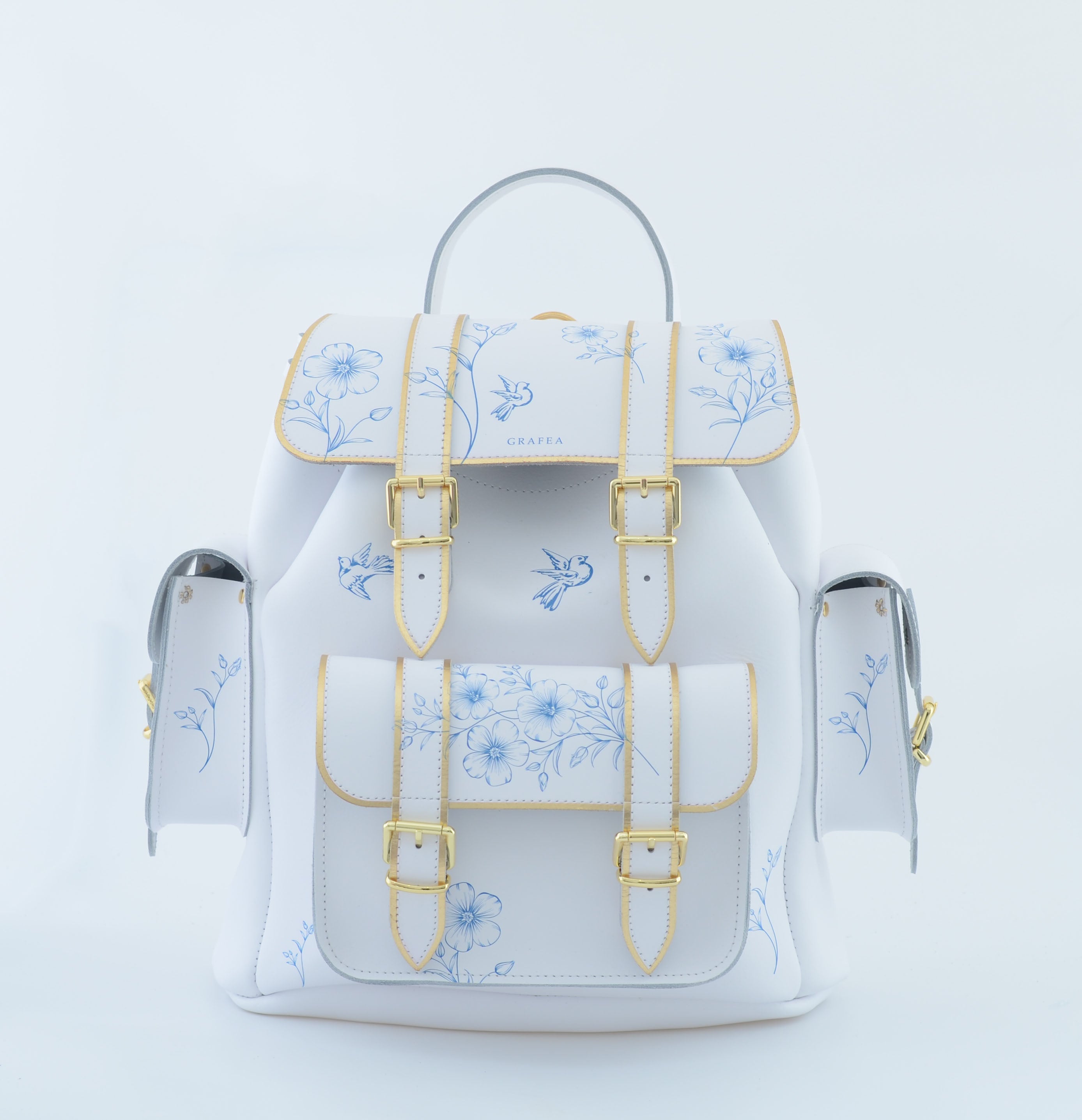 blue and white backpack leather HARI II BLUE GOLD
