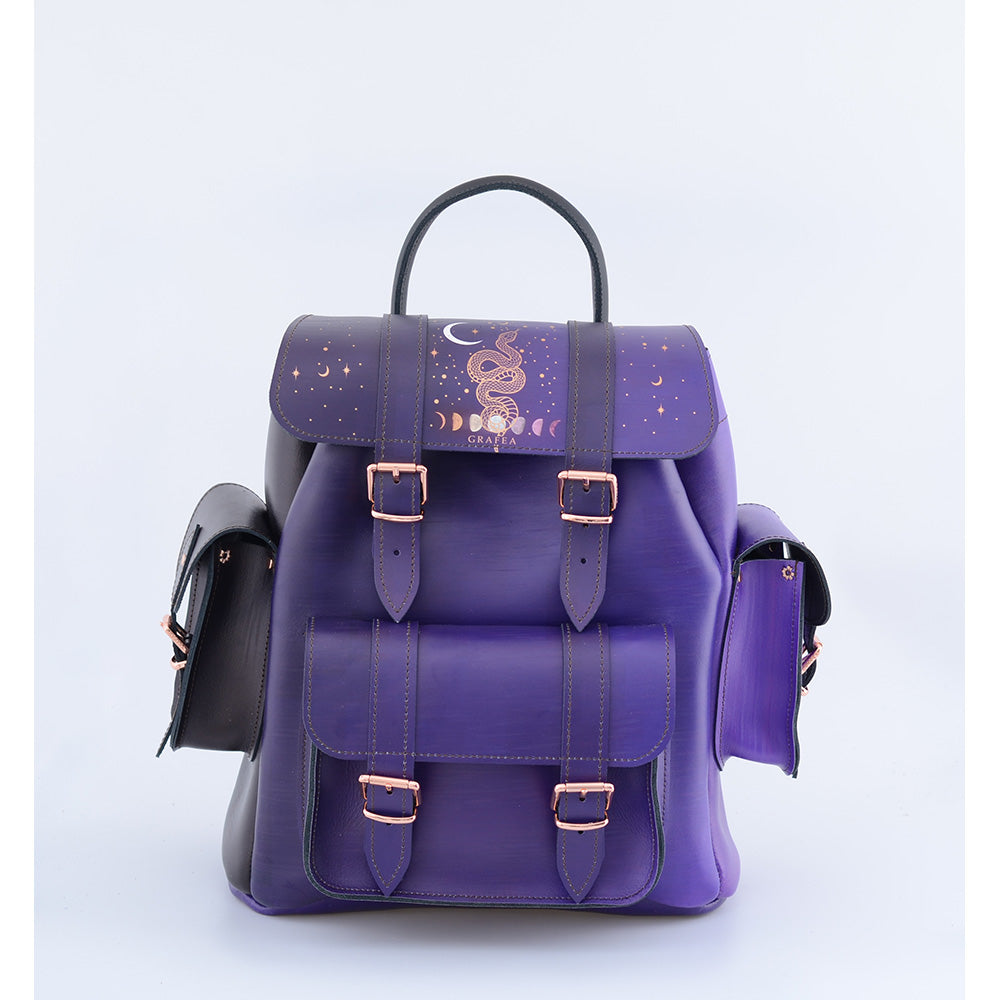 バッグ HAPPIRA HARI II PURPLE SNAKE MOON- Leather Backpack – GRAFEA