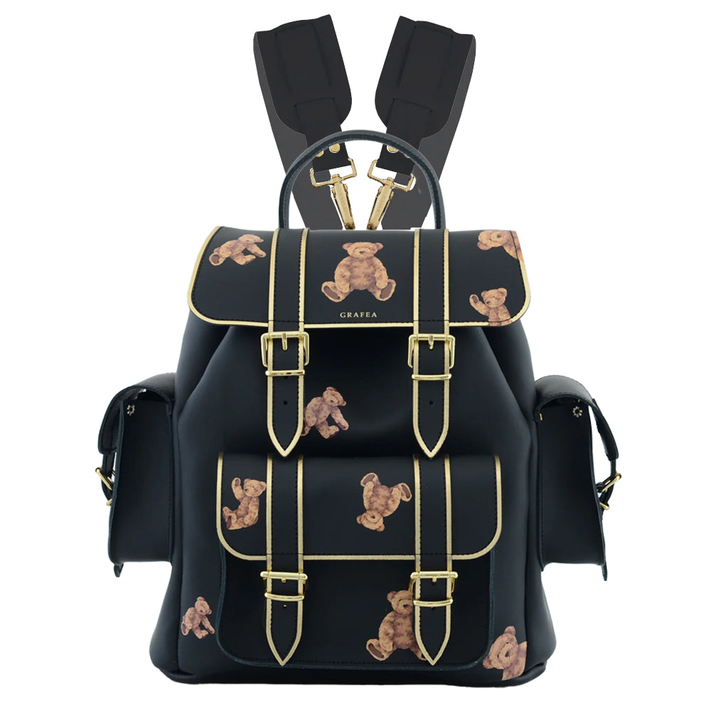 black leather bear backpack HARI II TEDDY BEAR