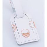 LEATHER LUGGAGE TAG WHITE ROSE GOLD SKULLS