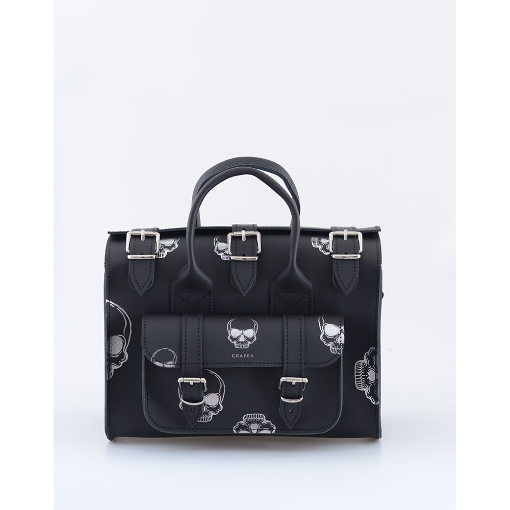 LUNA SILVER SKULLS- Womens Leather Shoulder Bag – GRAFEA