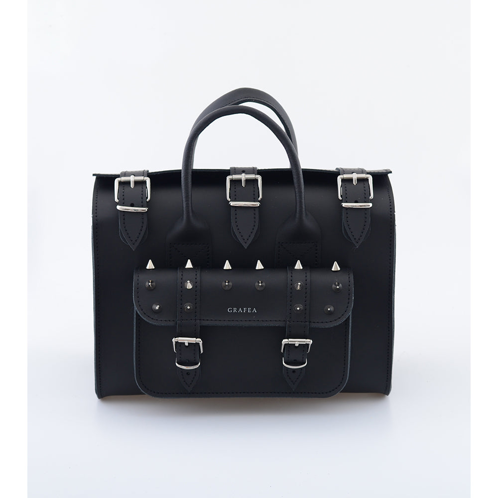LUNA SPIKEY BLACK - Womens Leather Shoulder Bag – GRAFEA