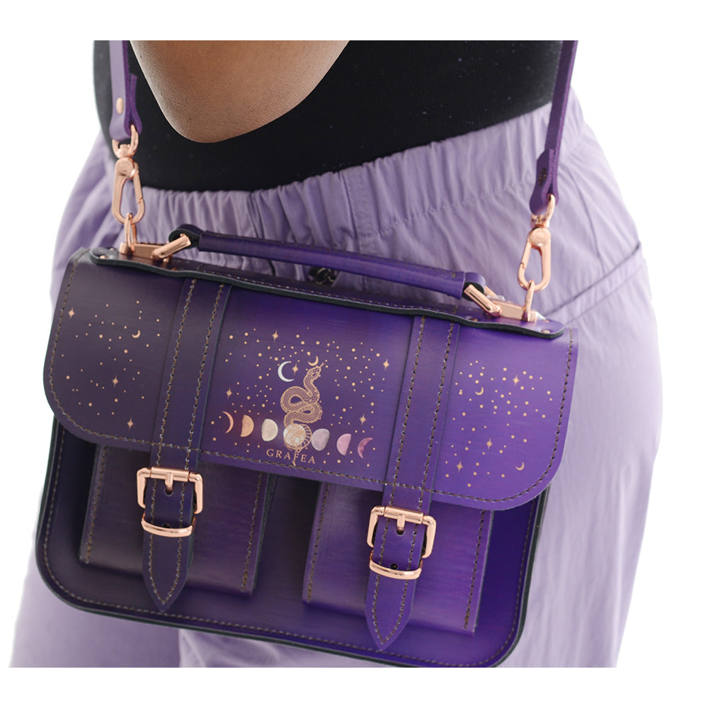 MICRO PURPLE SNAKE MOON - Leather Satchel – GRAFEA