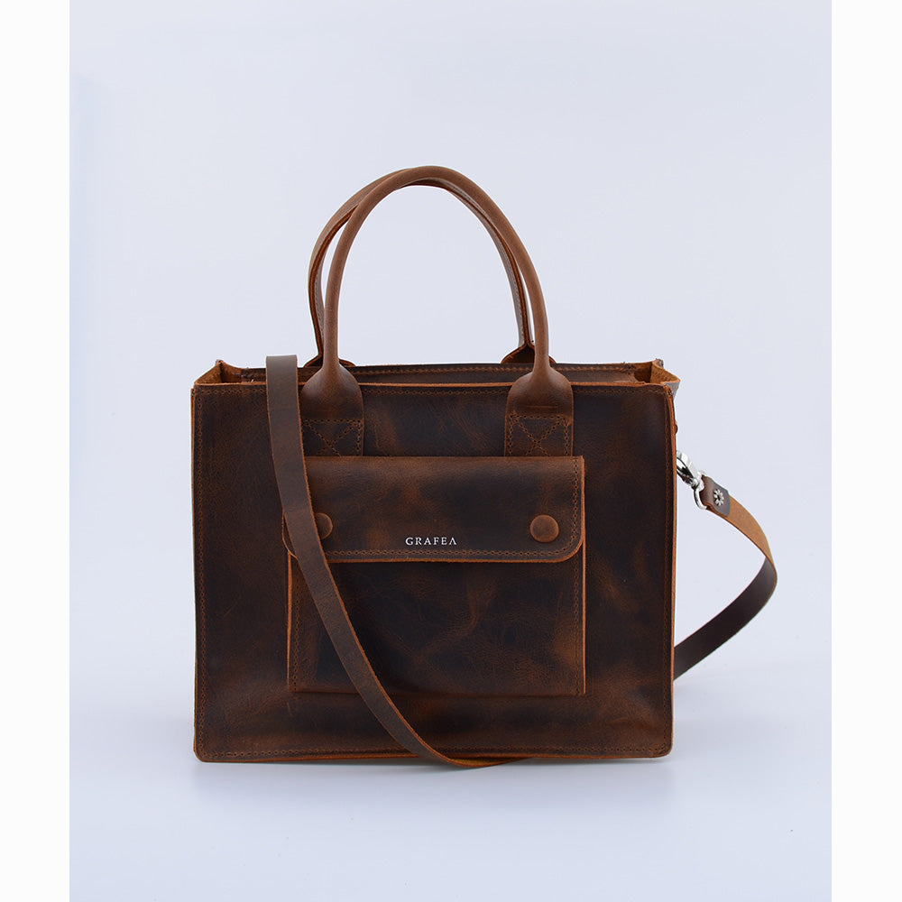 MINI LANA ANTIQUE BROWN- small Leather Tote – GRAFEA
