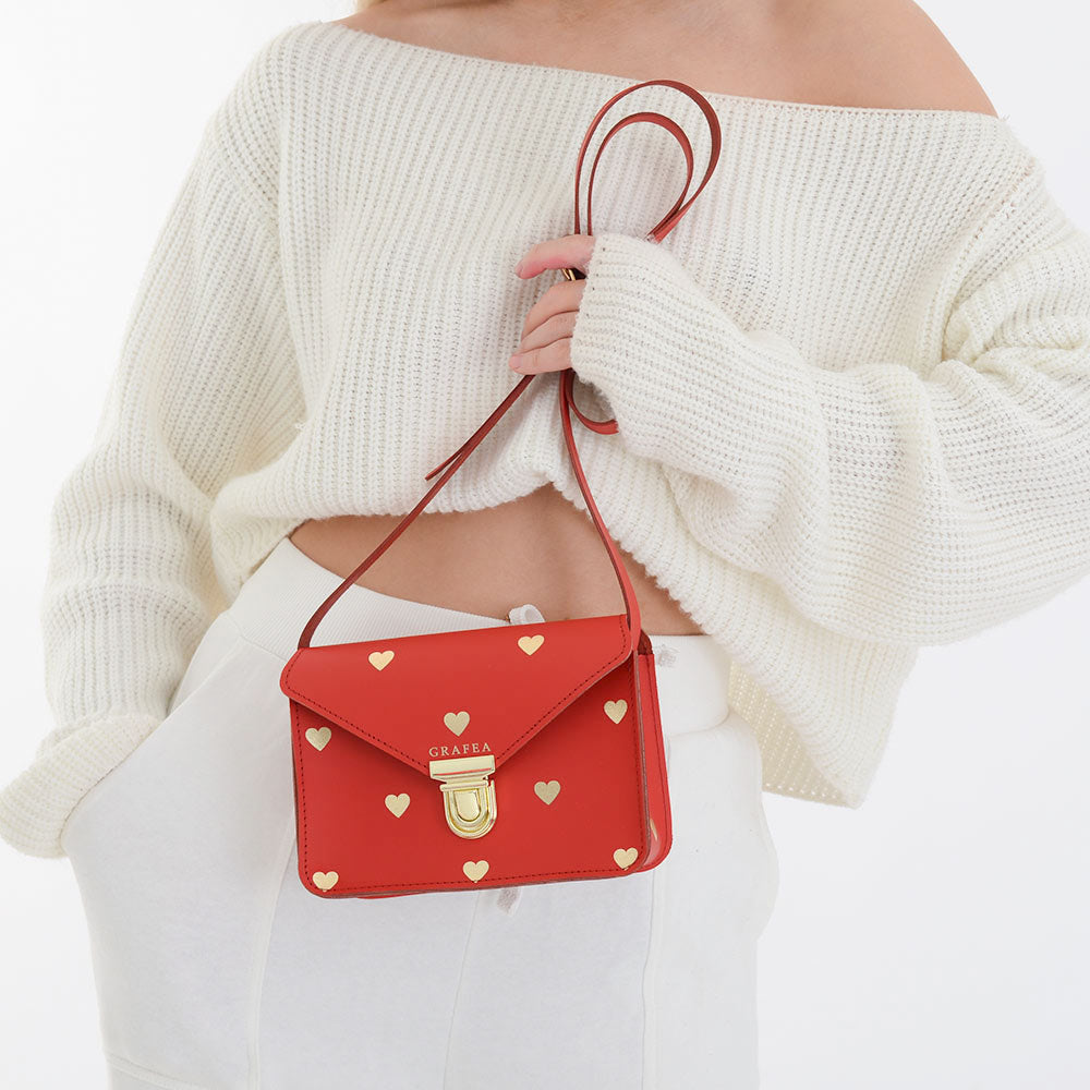 SMALL CROSSBODY RED HEARTS - Leather Shoulder Bag – GRAFEA