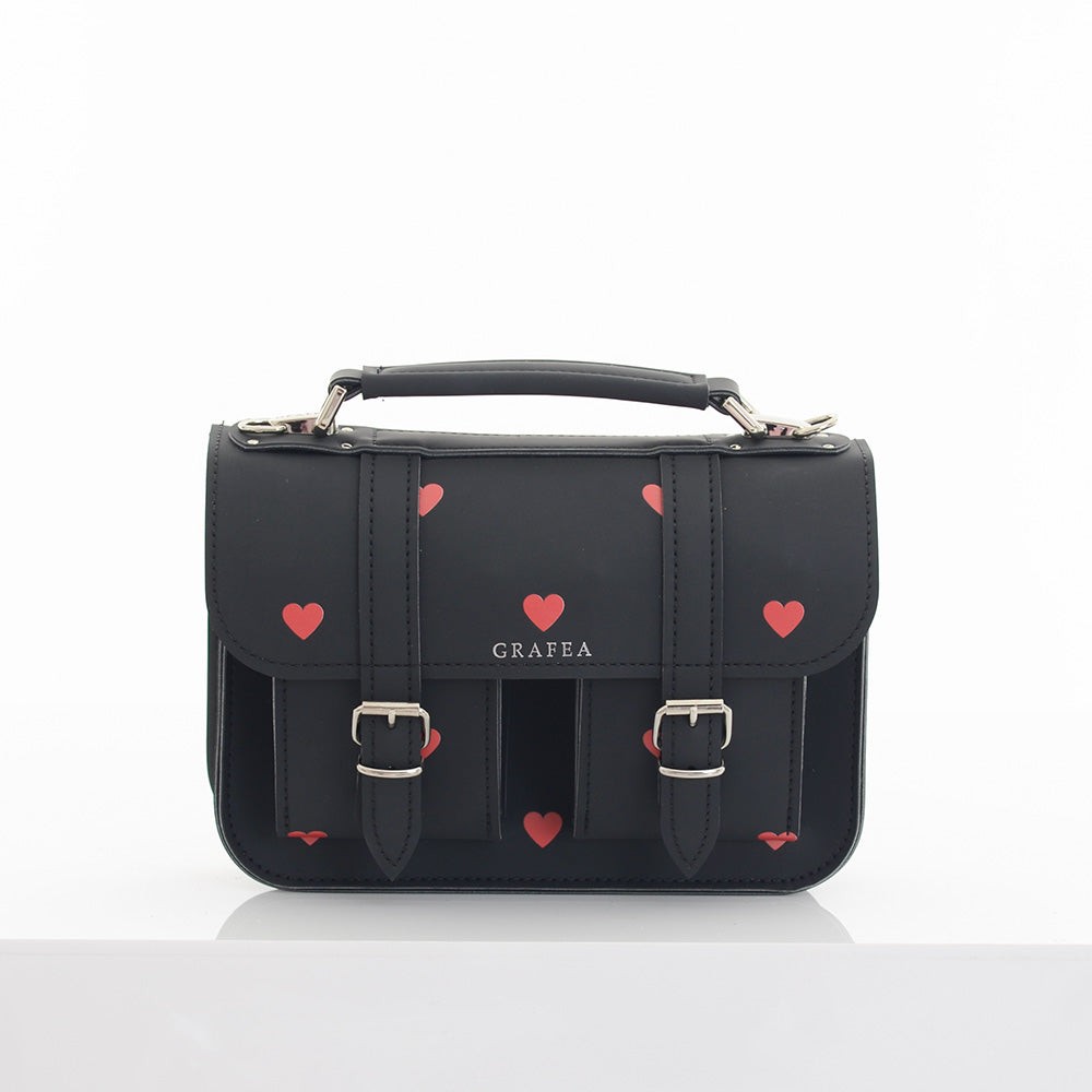 VEGAN MICRO RED HEARTS Mini Leather Satchel GRAFEA