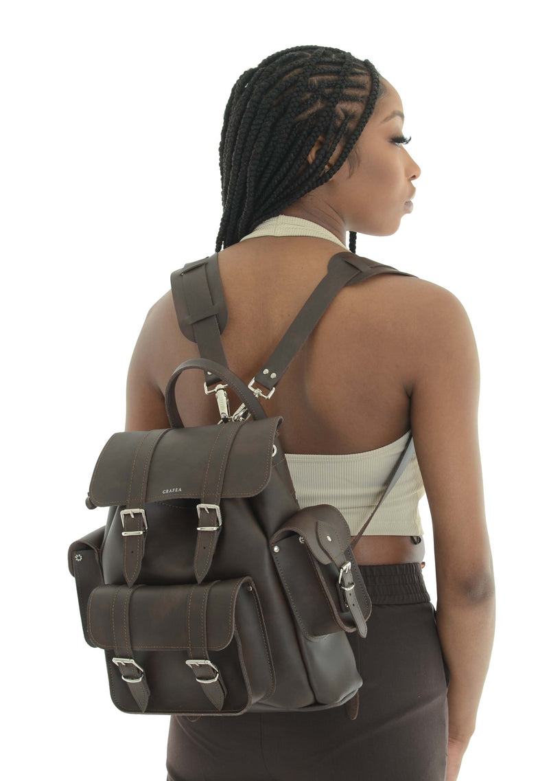 dark brown backpack leather HARI II DARK BROWN