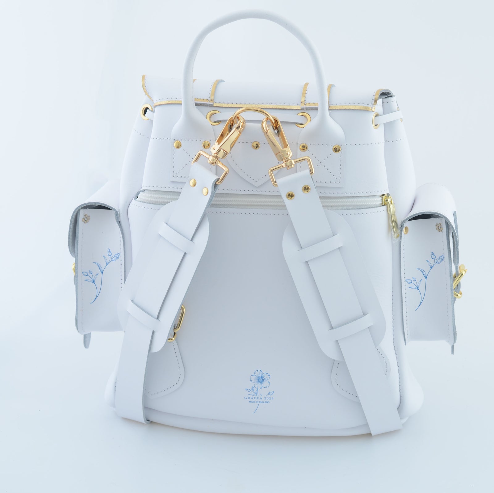 Blue and gold backpack on sale