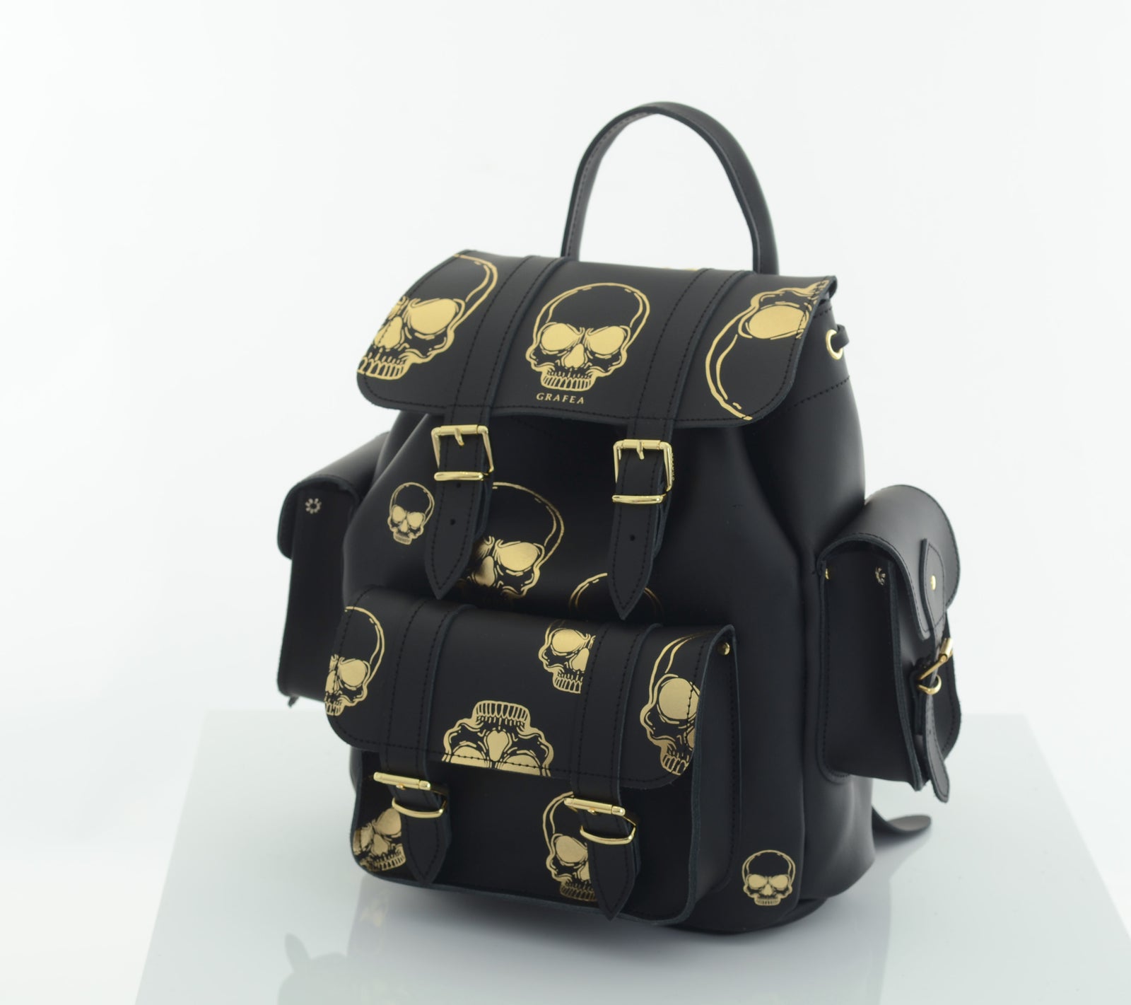 gold and gray mini backpack HARI II GOLD SKULLS