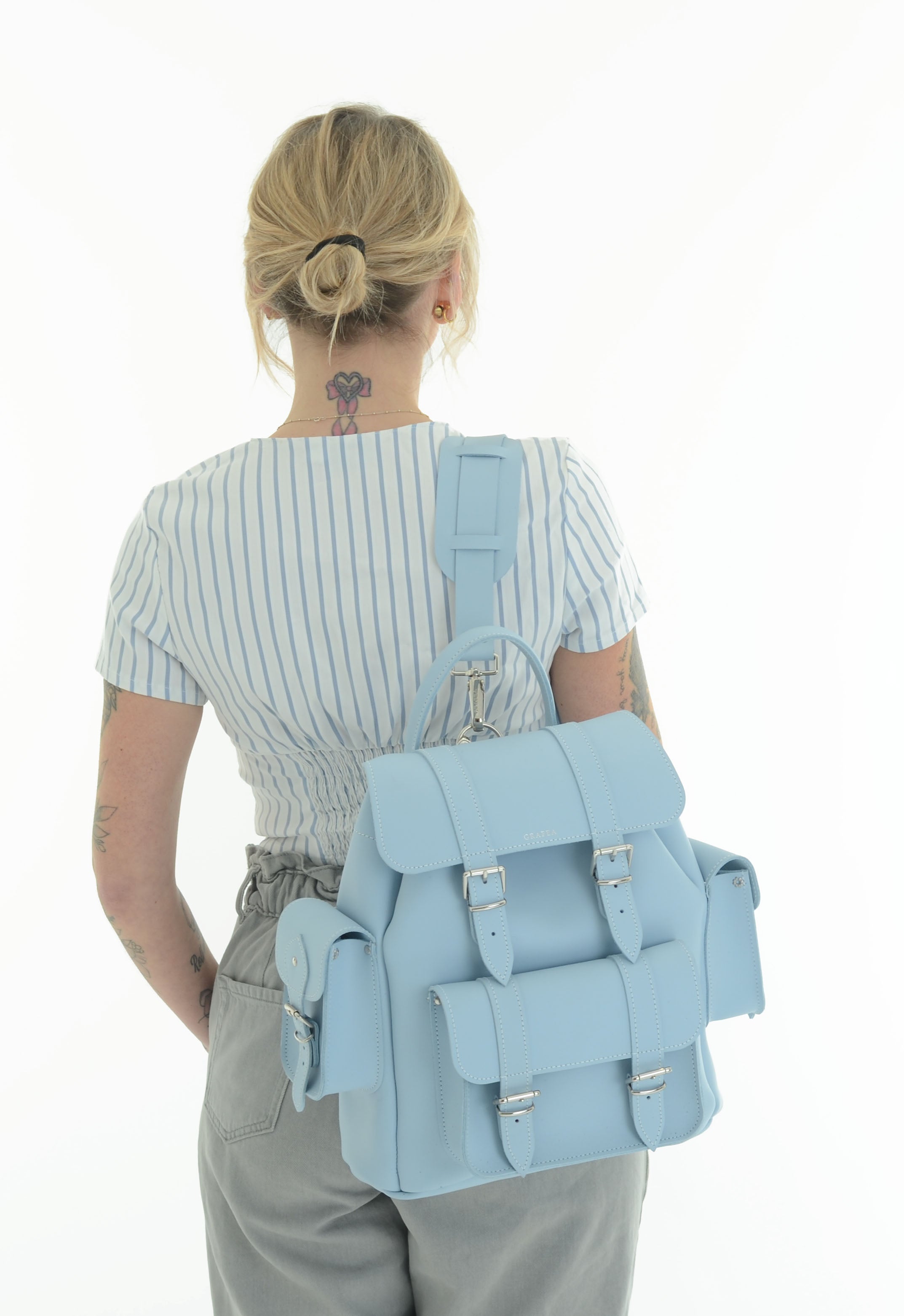 HARI II POWDER BLUE - Leather Backpack – GRAFEA