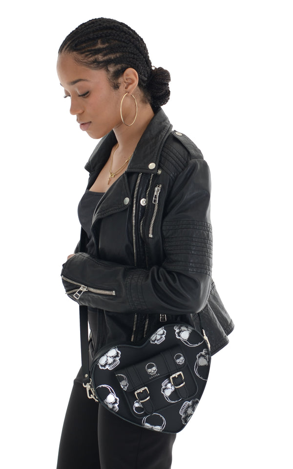 HEART SATCHEL SILVER SKULLS