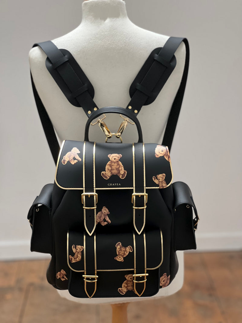 black leather bear backpack HARI II TEDDY BEAR