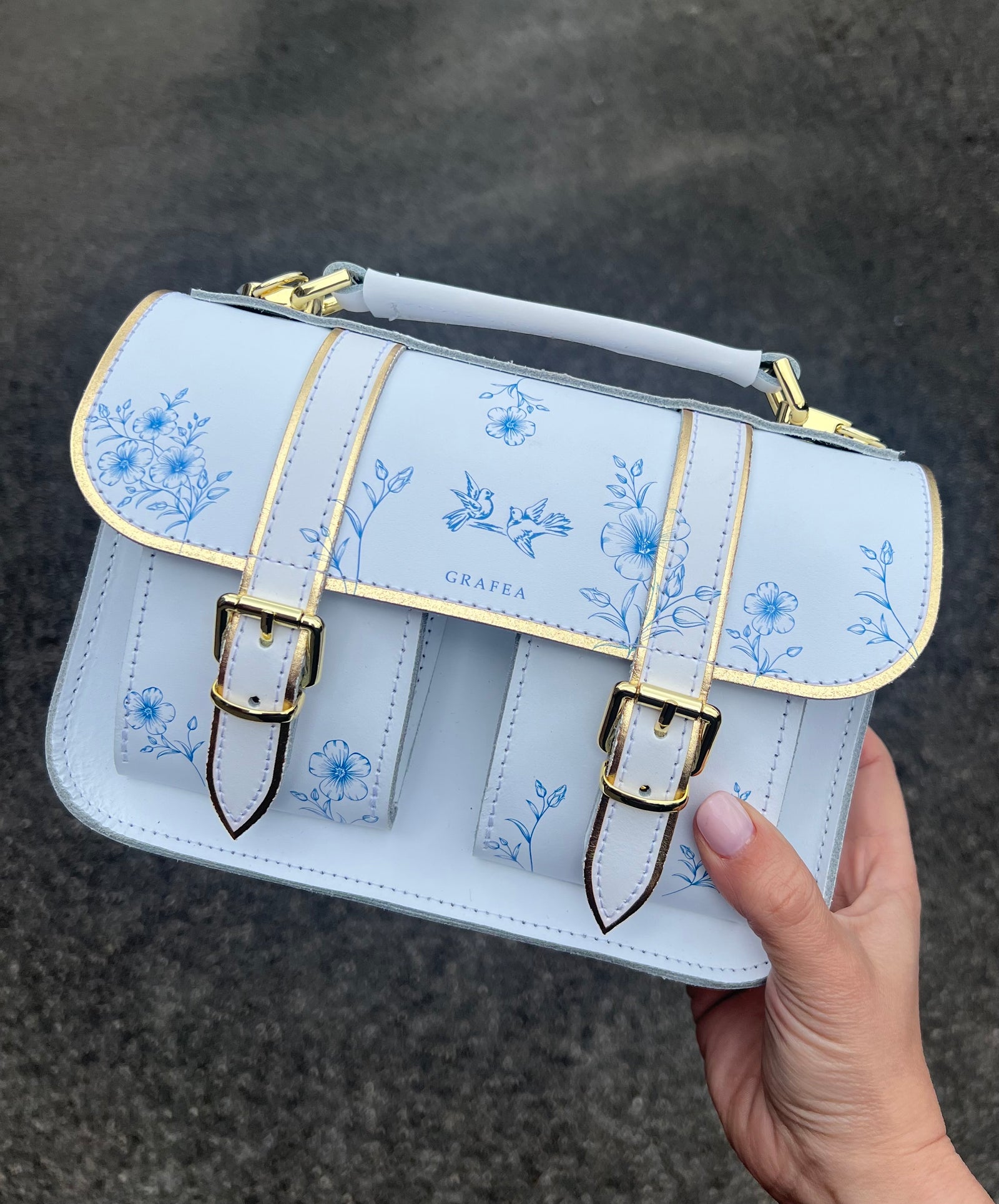 MICRO BLUE GOLD - Mini Leather Satchel – GRAFEA