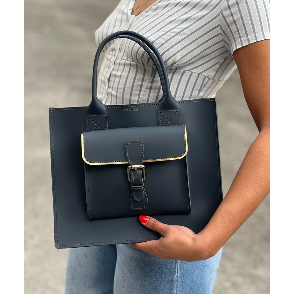 LANA NAVY- Leather Tote – GRAFEA