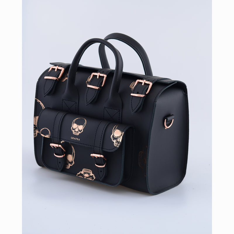 LUNA ROSE GOLD SKULLS Womens Leather Shoulder Bag GRAFEA