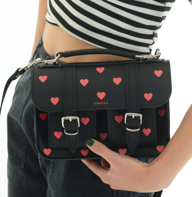 Black Bag Strap with Red Hearts