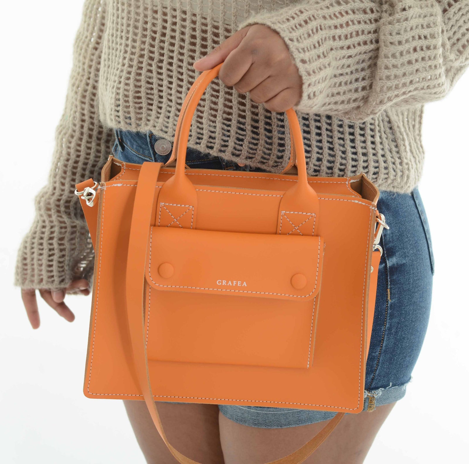 MINI LANA ORANGE-small Leather Tote – GRAFEA