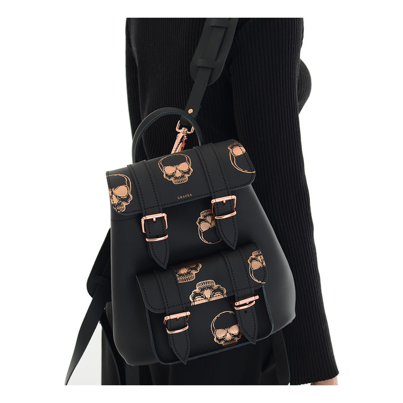 black rose mini backpack BABY II ROSE GOLD SKULLS- Small Leather Backpack – GRAFEA