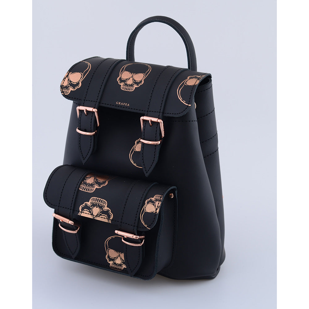buy leather baby backpack BABY II ROSE GOLD SKULLS- Small Leather Backpack – GRAFEA