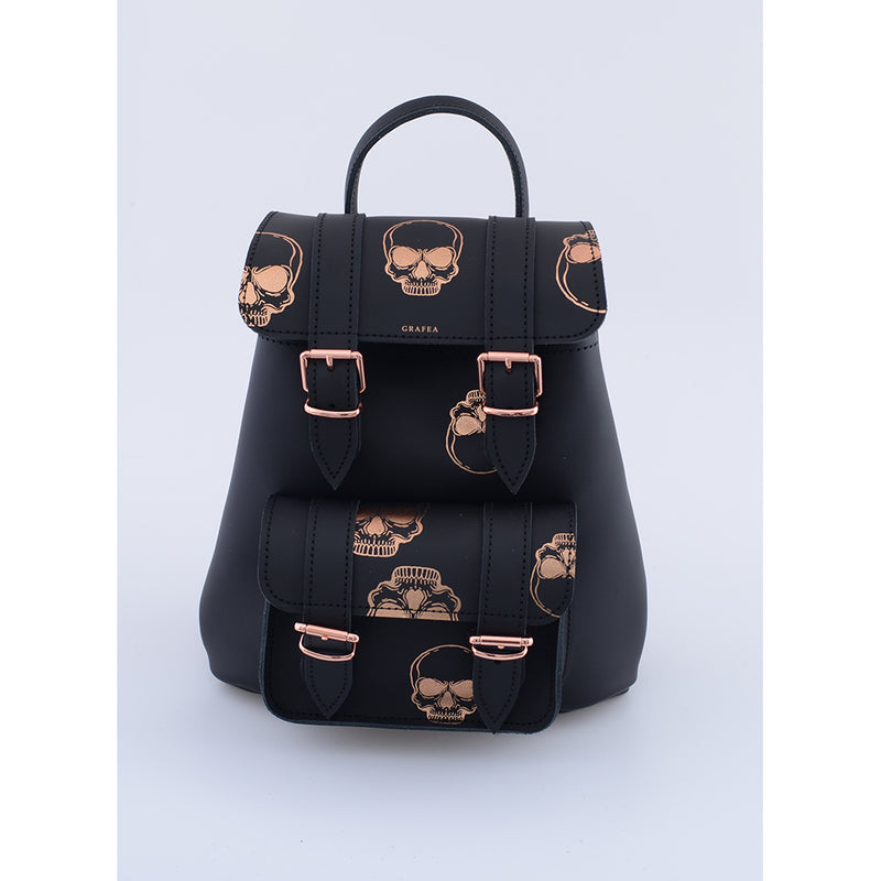 BABY II ROSE GOLD SKULLS- Small Leather Backpack – GRAFEA