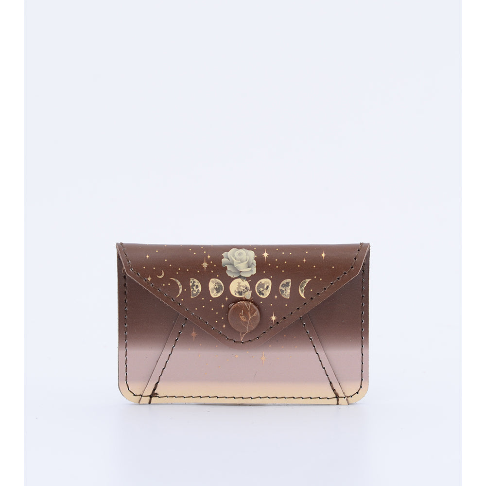 CARD WALLET BROWN ROSE MOON - Leather Card Holder – GRAFEA