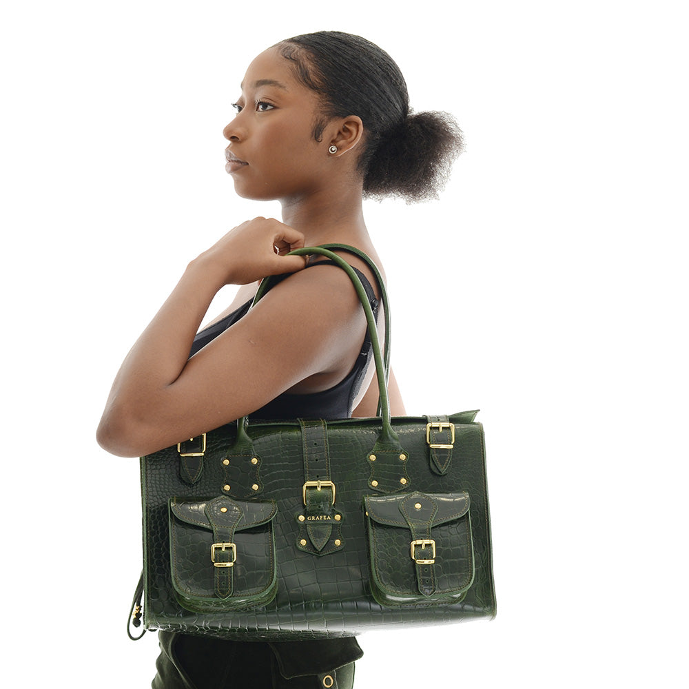CHLOE CROC GREEN-leather shoulder bag – GRAFEA
