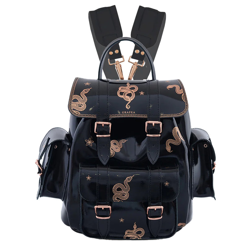 black leather snake backpack HARI II 38cm (15) high x 30cm (12) wide x 11cm (4.3) deep Restyle Cathedral Snake Backpack Black female Womens Gucci Snake Embossed Leather Backpack