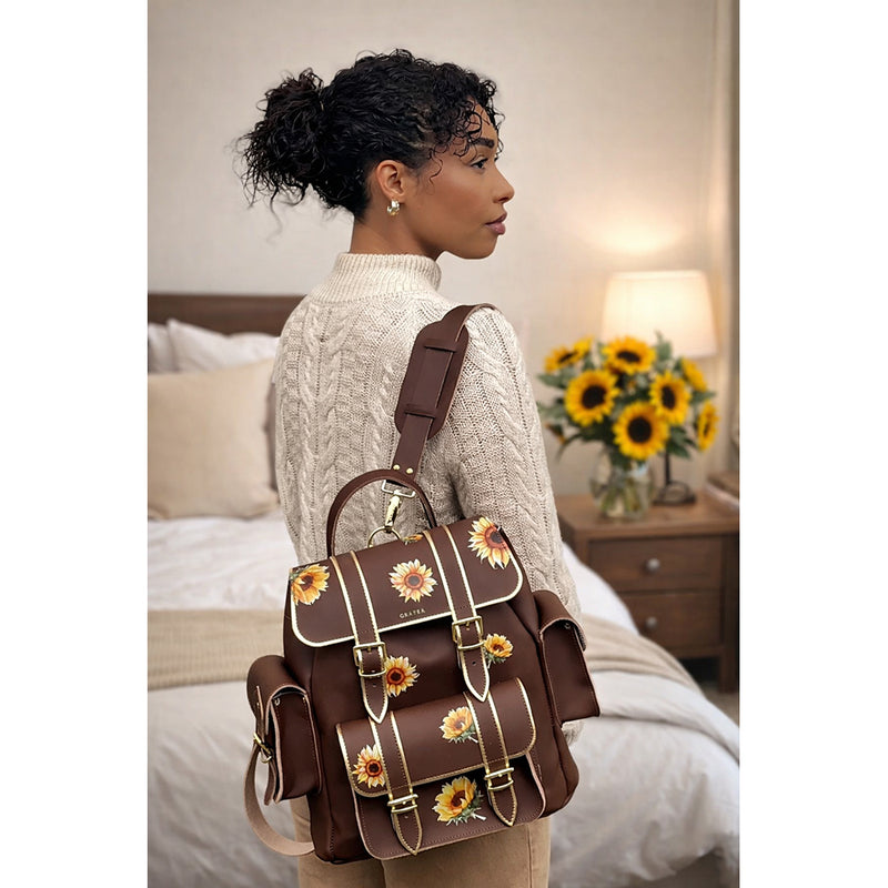 HARI II BROWN SUNFLOWER - Leather Backpack – GRAFEA