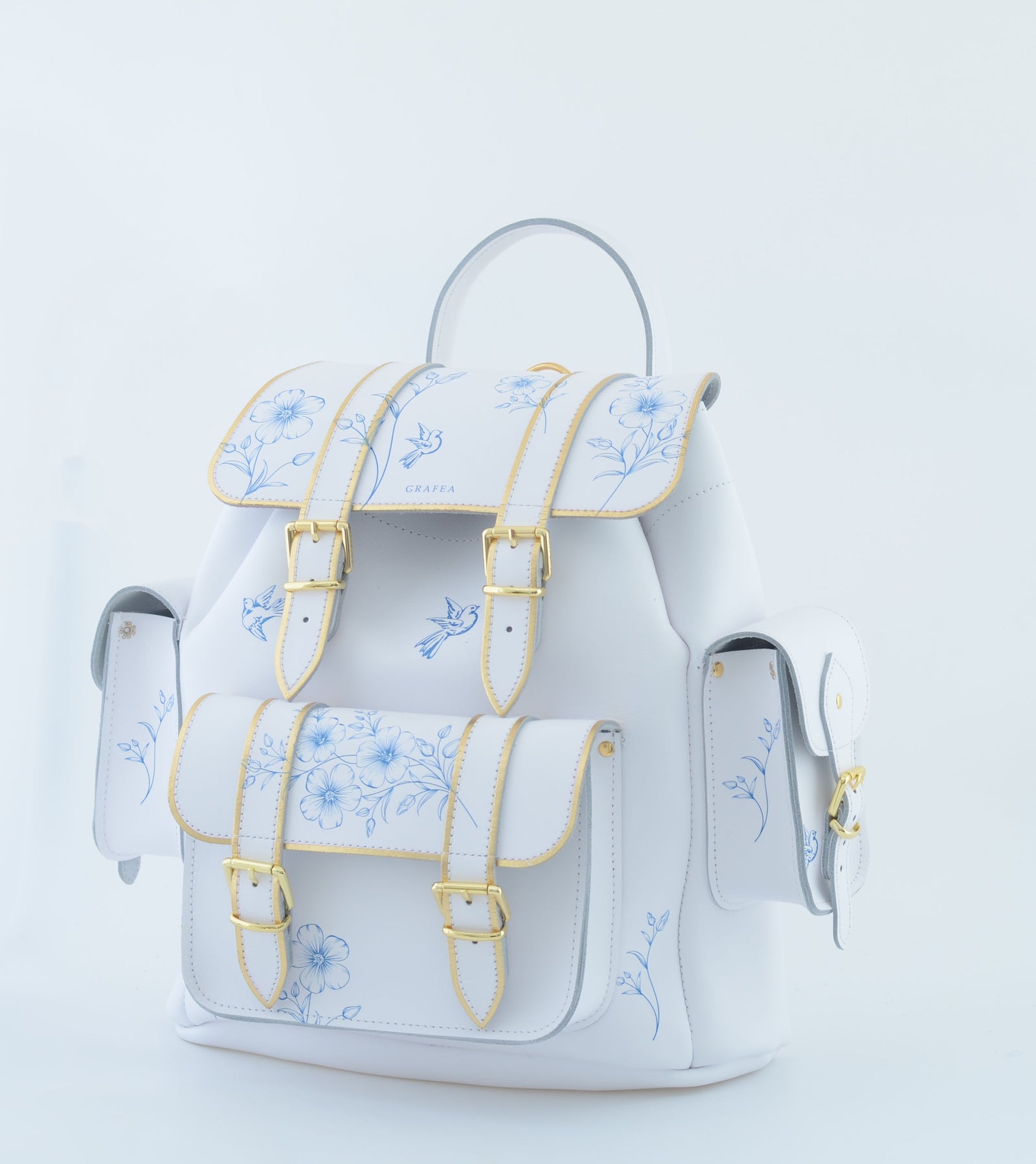 Grafea Powder Blue Leather Backpack Colour Baby Blue Leather Backpack Light Blue Leather  main image 4