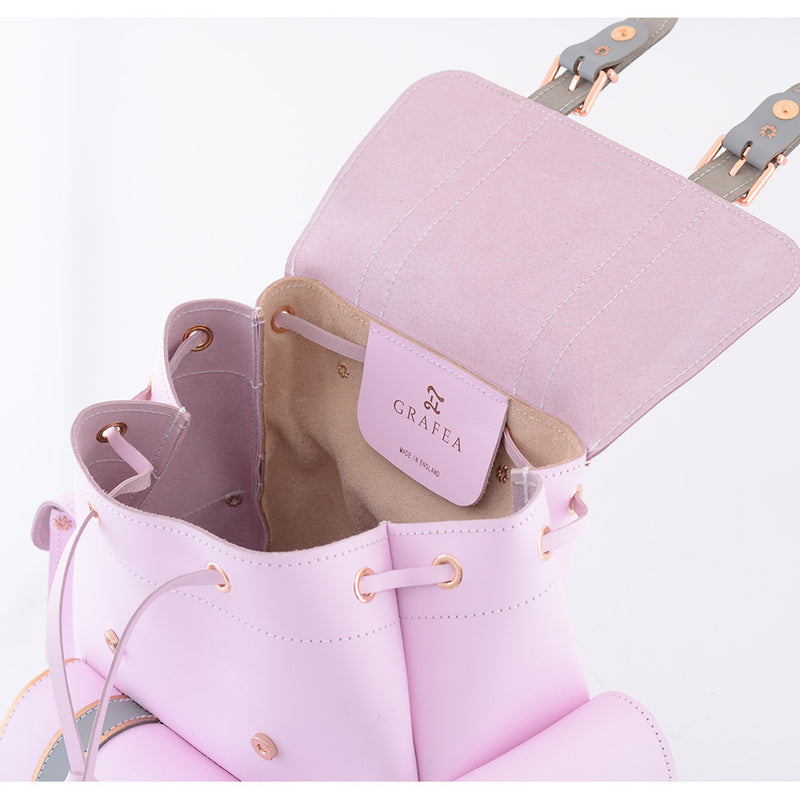 HARI II PINK GREY - Leather Backpack – GRAFEA display picture 3