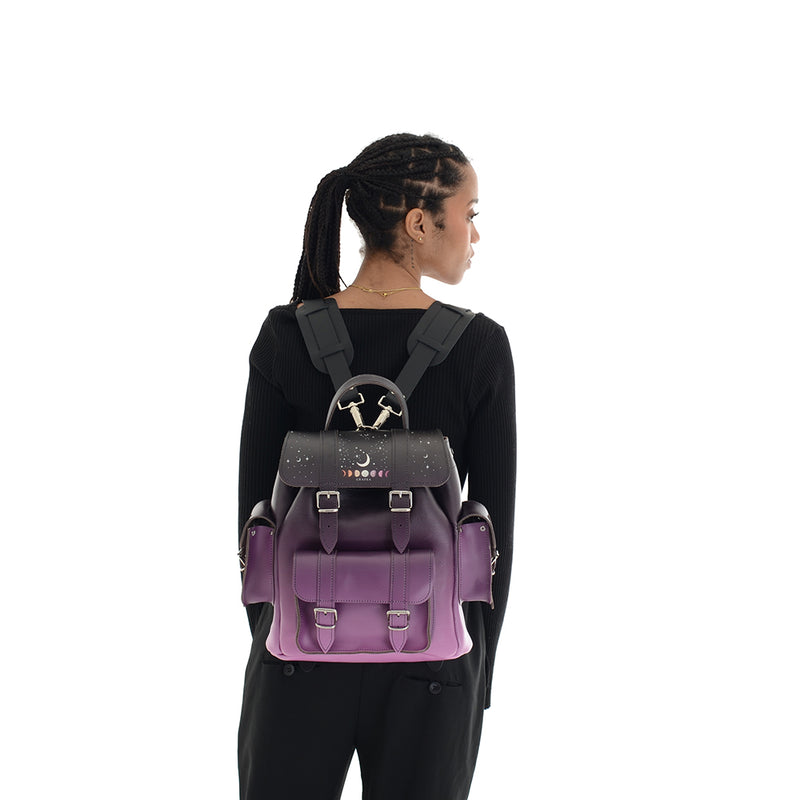 dark purple leather backpack HARI II PURPLE MOON