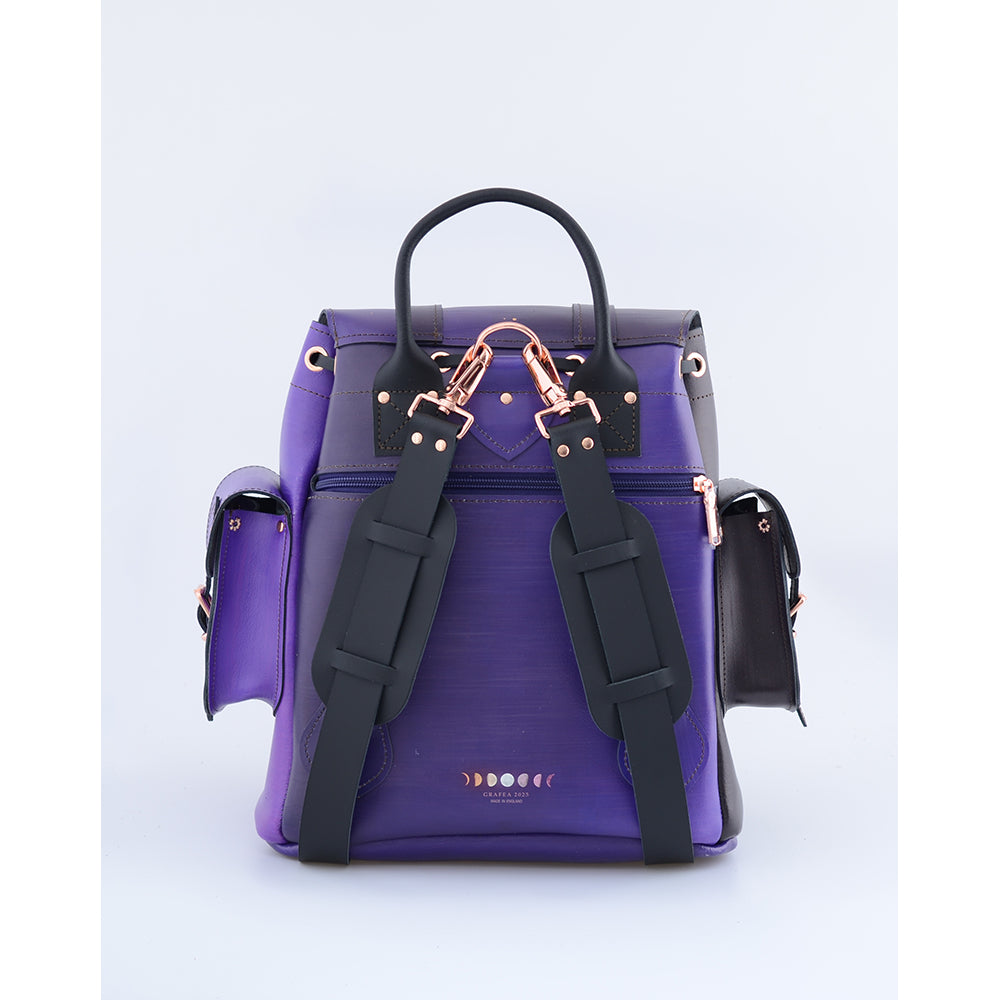 cheap purple leather backpack HARI II PURPLE SNAKE MOON- Leather Backpack – GRAFEA