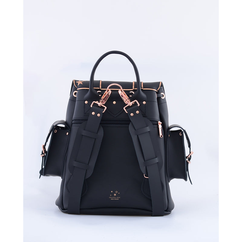 black mini leather backpack gold HARI II ROSE GOLD STARS