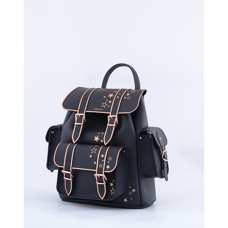 black leather backpack with gold studs HARI II ROSE GOLD STARS W Leather backpack – GRAFEA