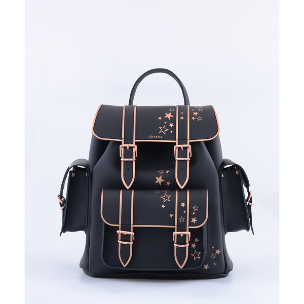 black leather and rose gold backpack HARI II ROSE GOLD STARS W Leather backpack – GRAFEA