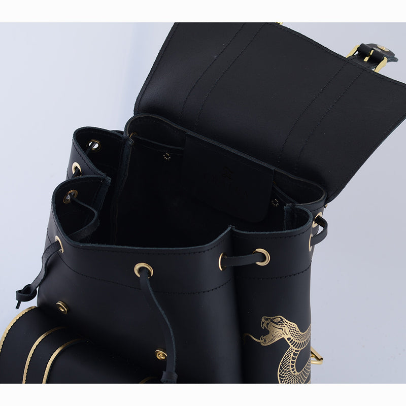 black leather snake backpack HARI II SNAKE
