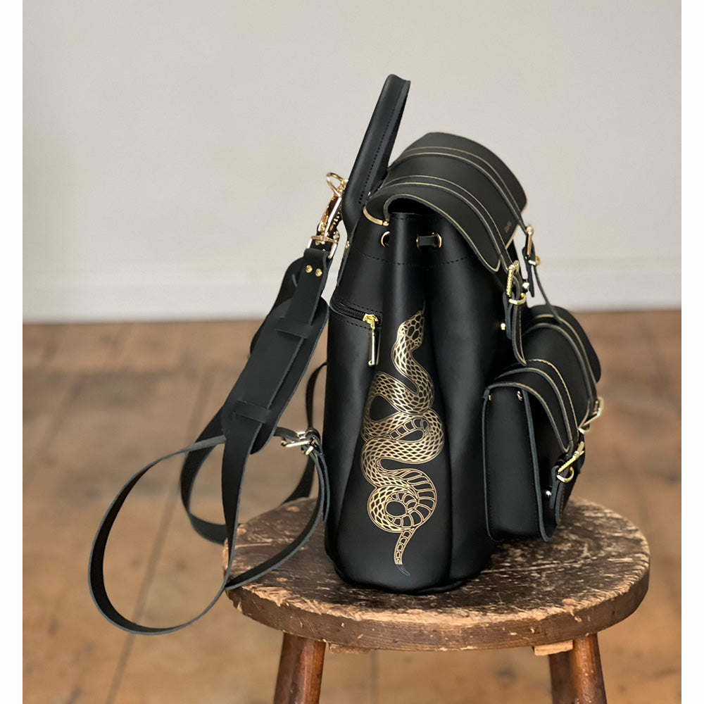 black leather backpack shoulder straps wider strap upgrade for any an exclusive Serapian craft since 1947. HARI II LOVE ME NOT