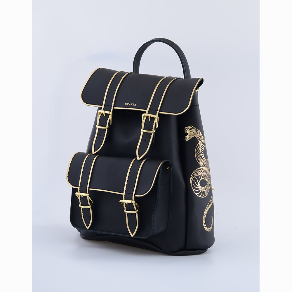 Mochilas Grafea HARI II SNAKE Black Leather Backpack – GRAFEA - Main Image