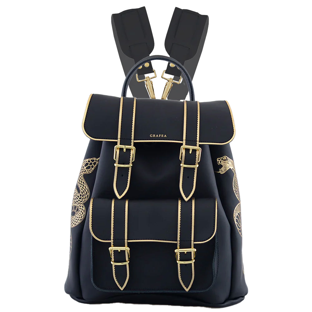 HARI II SNAKE - Black Leather Backpack – GRAFEA display picture 3