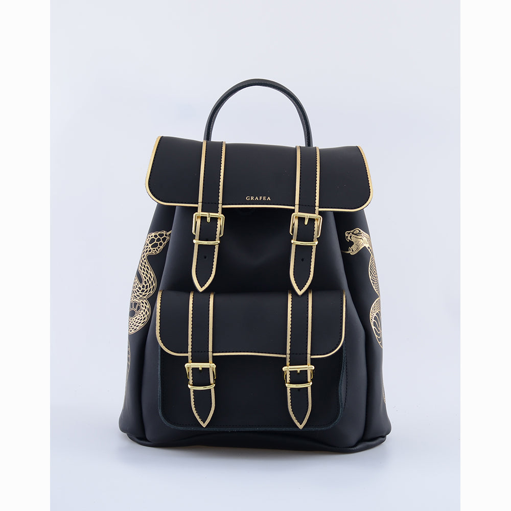 black leather fashion backpack HARI II SNAKE