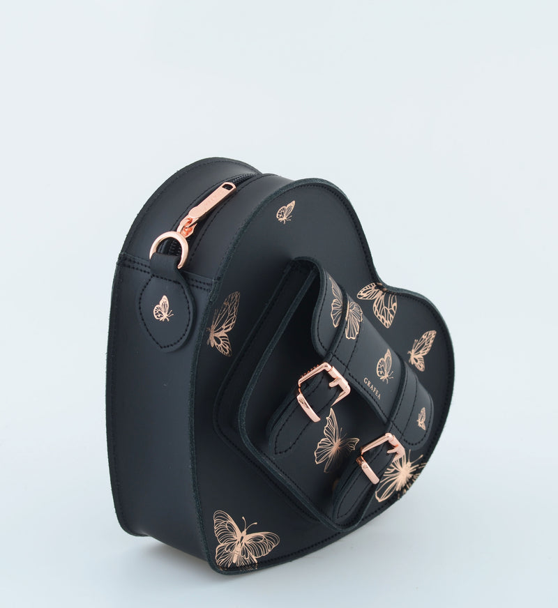 HEART SATCHEL ROSE GOLD BUTTERFLIES