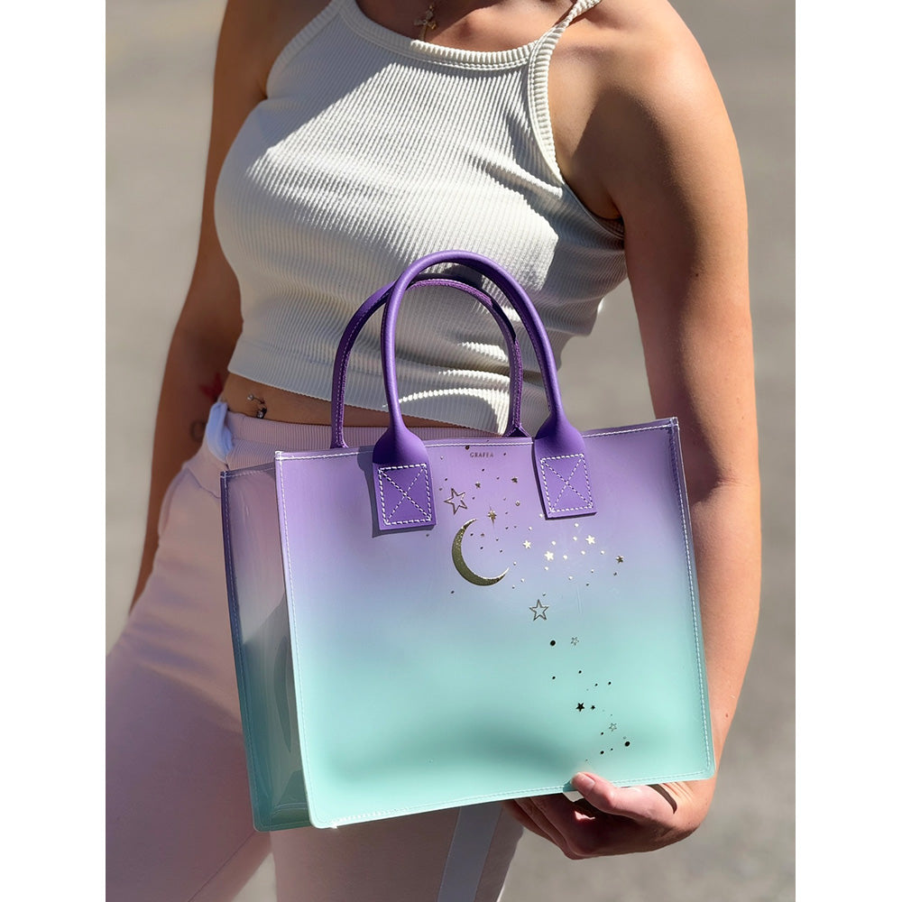 LANA GREEN GRADIENT MOON - Leather & PVC Tote – GRAFEA