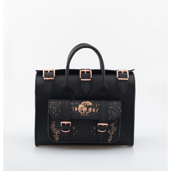 Moon and Mushroom Bag Celestial Mushroom and Moon Bag, Mushroom Bag, Black Tote  main image 2