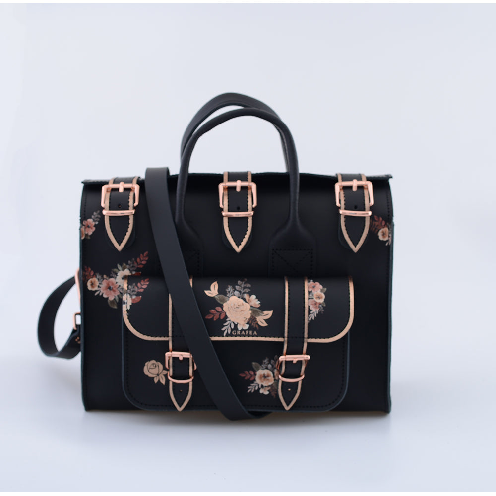 LUNA PORCELAIN BLACK- Womens Leather Shoulder Bag – GRAFEA