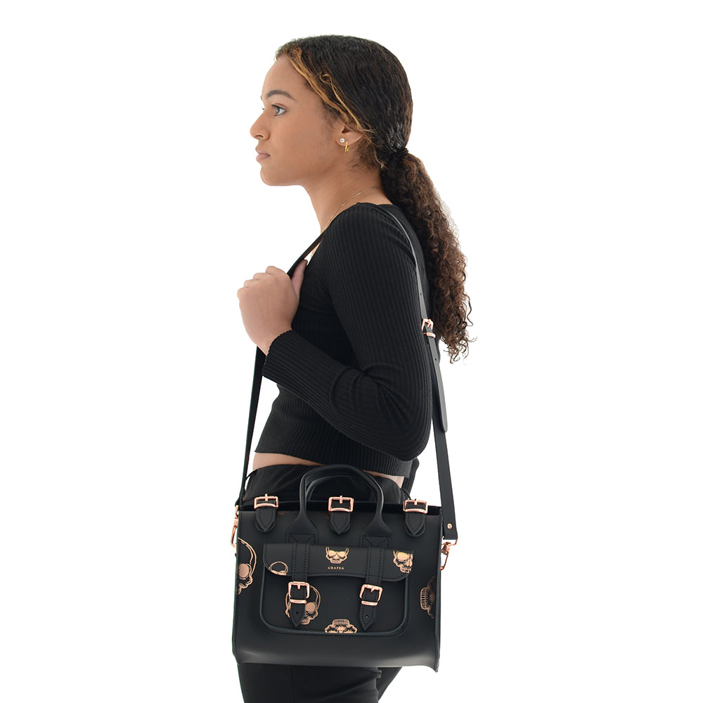 LUNA ROSE GOLD SKULLS- Womens Leather Shoulder Bag – GRAFEA